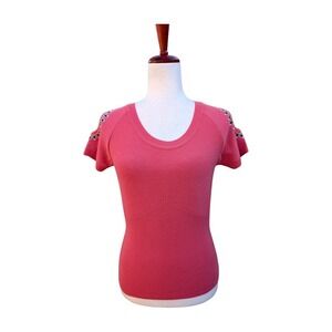 Kenzo Jeans Coral Pink Embellished Cold Shoulder Knit‎ Top M